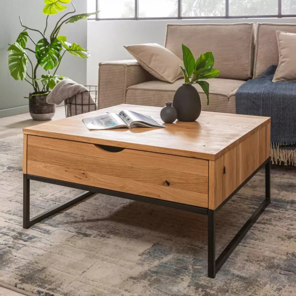 Veldrin Solid Rustic Wood Coffee Table with Storage